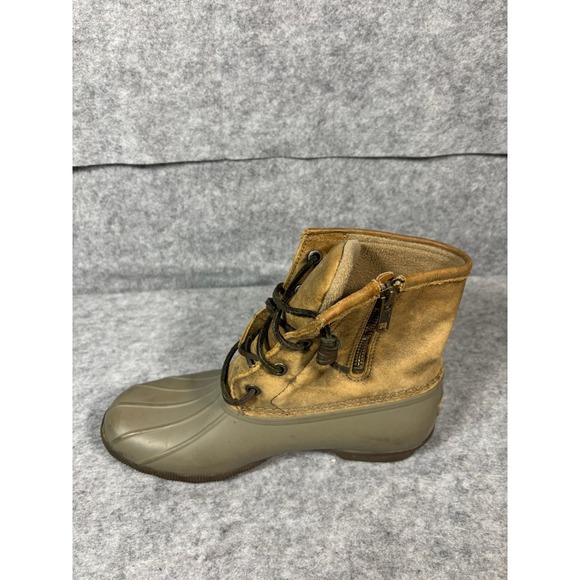 Sperry Top-Sider Women's Waterproof Rubber Boot Tan Suede Lace Up Zip Size 7 M - Picture 3 of 8